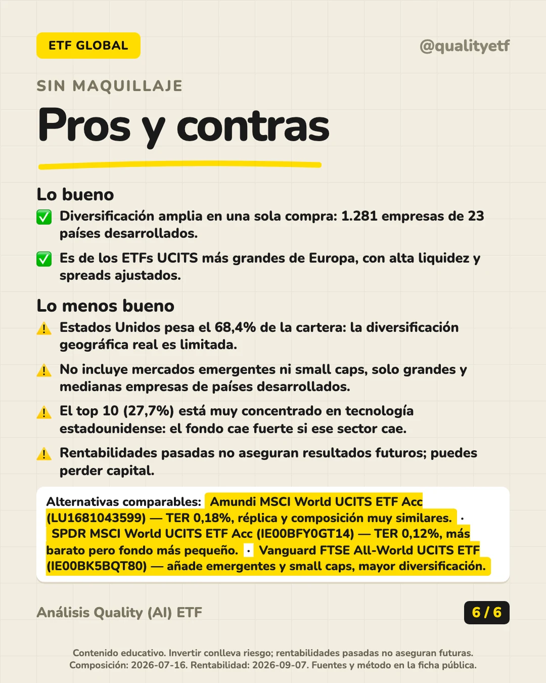 Pros y contras del análisis de iShares Core MSCI World UCITS ETF USD (Acc)