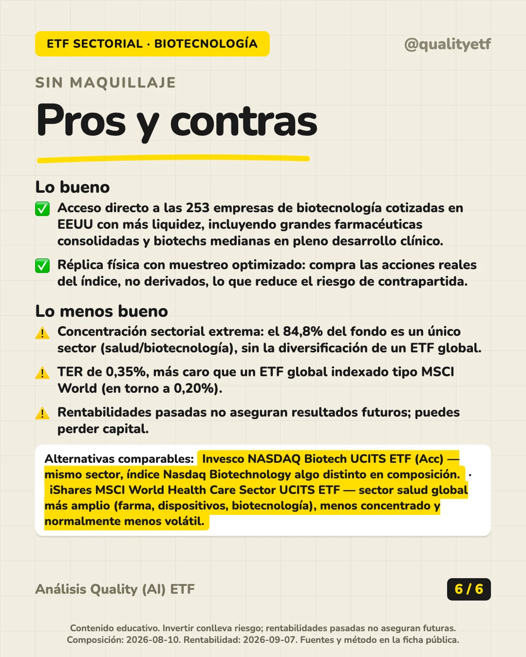 Pros y contras del análisis de iShares Nasdaq US Biotechnology UCITS ETF (Acc)