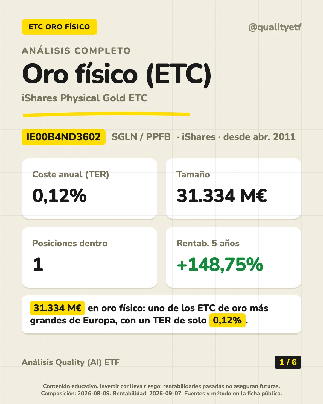 Resumen en 30 segundos del análisis de iShares Physical Gold ETC