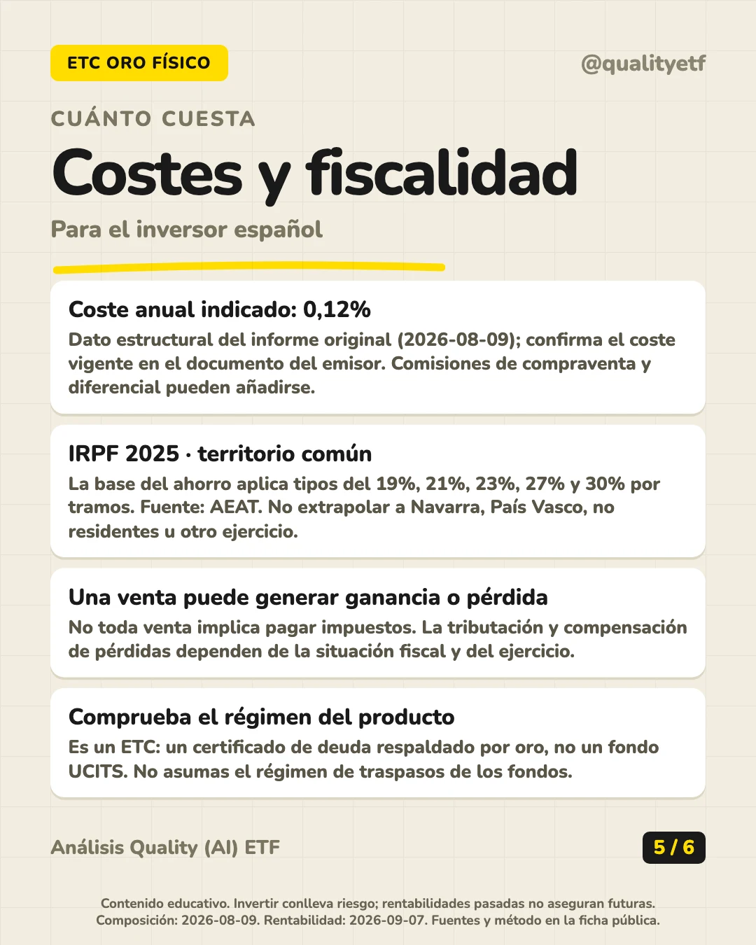 Costes y fiscalidad del análisis de iShares Physical Gold ETC