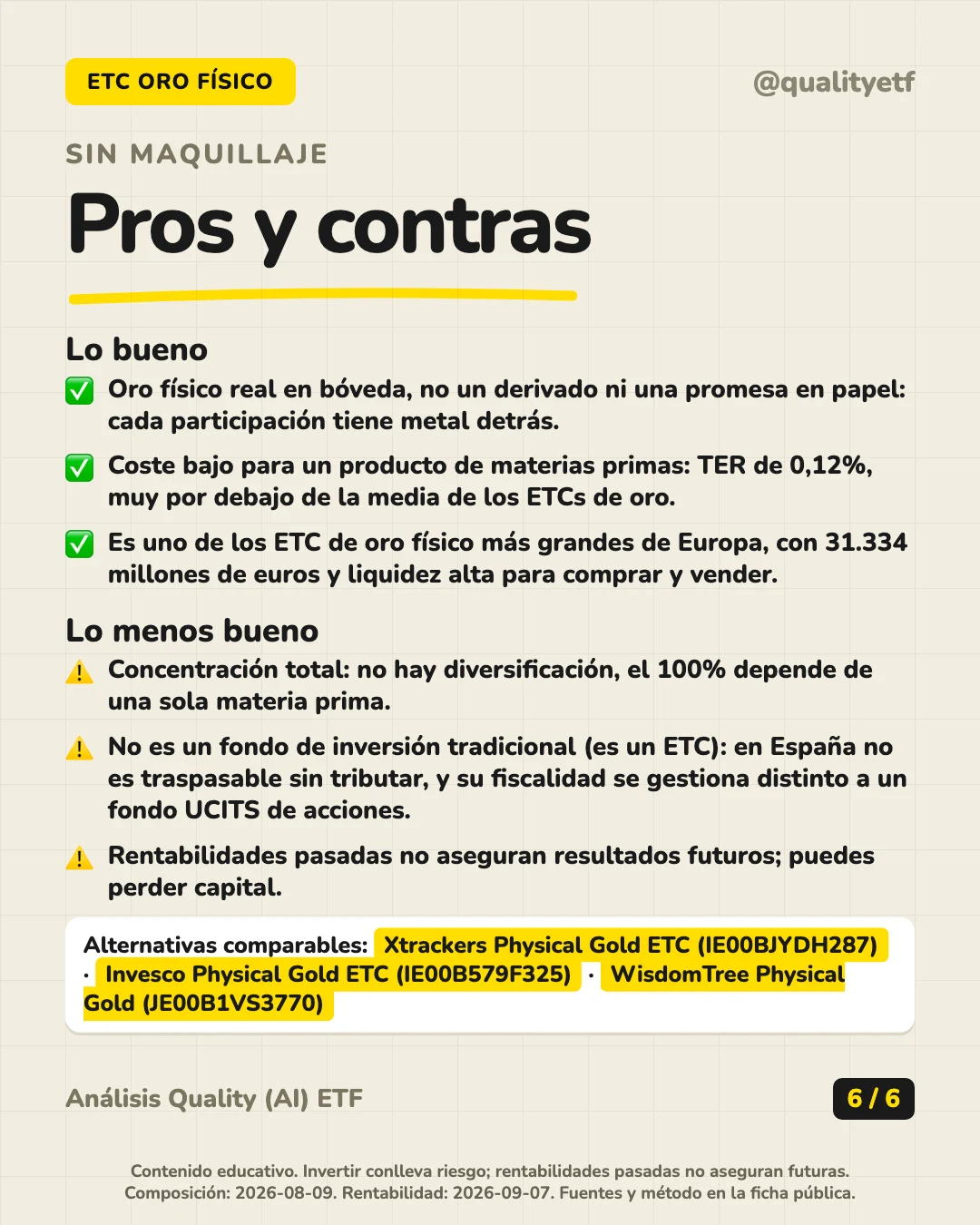 Pros y contras del análisis de iShares Physical Gold ETC