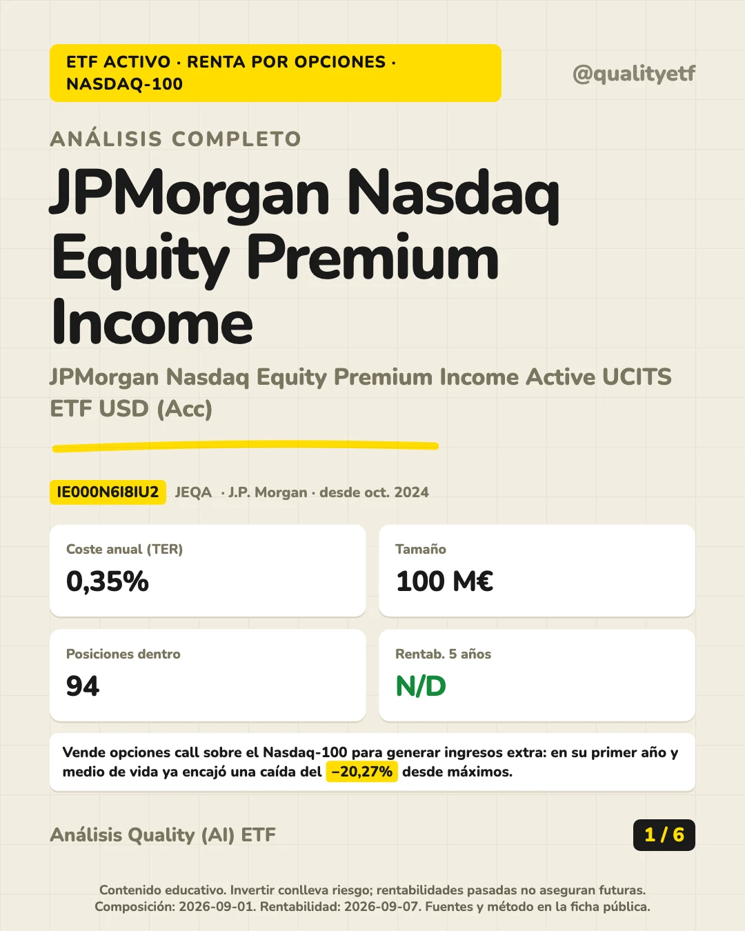 Resumen en 30 segundos del análisis de JPMorgan Nasdaq Equity Premium Income Active UCITS ETF USD (Acc)