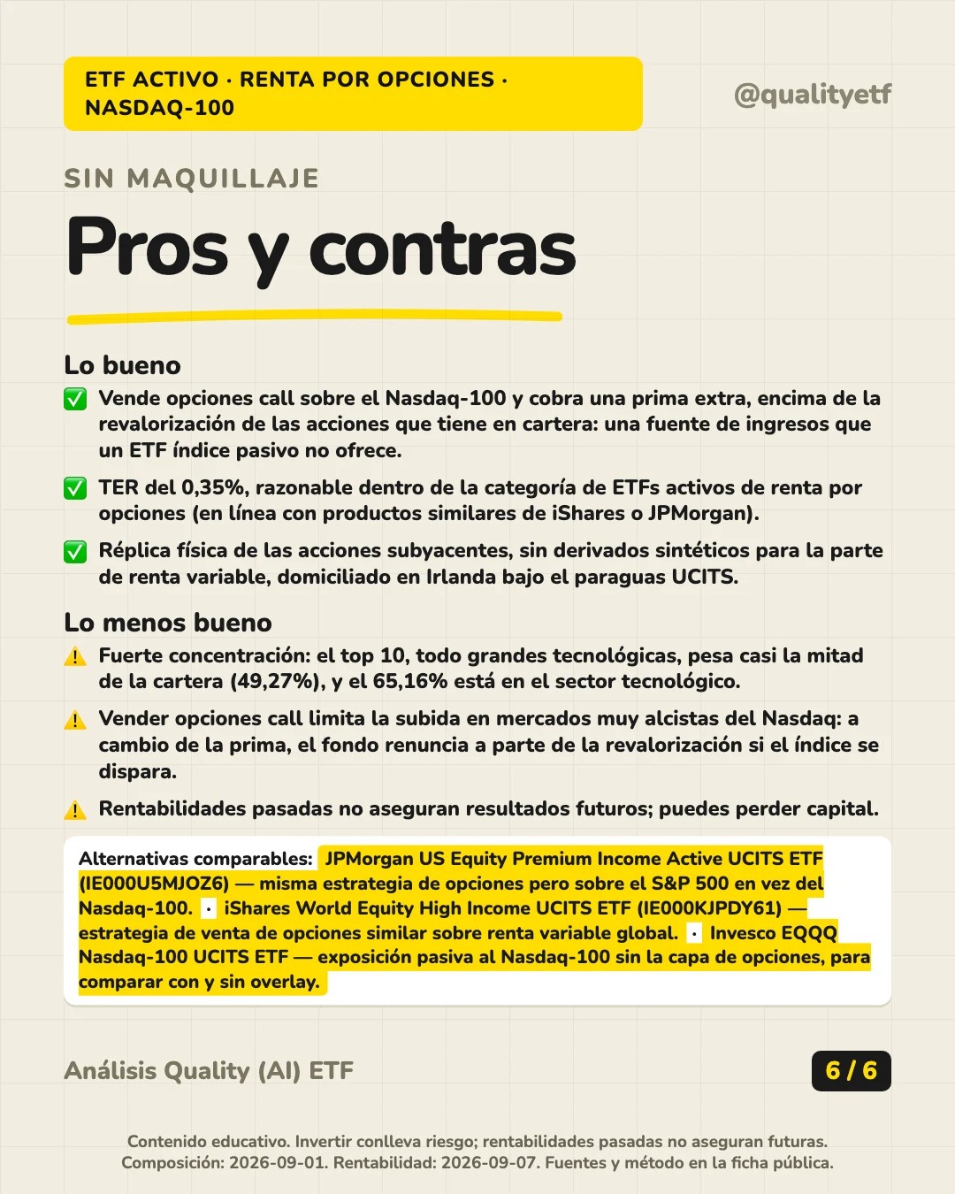 Pros y contras del análisis de JPMorgan Nasdaq Equity Premium Income Active UCITS ETF USD (Acc)