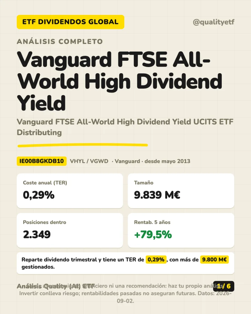 Resumen en 30 segundos del análisis de Vanguard FTSE All-World High Dividend Yield UCITS ETF Distributing